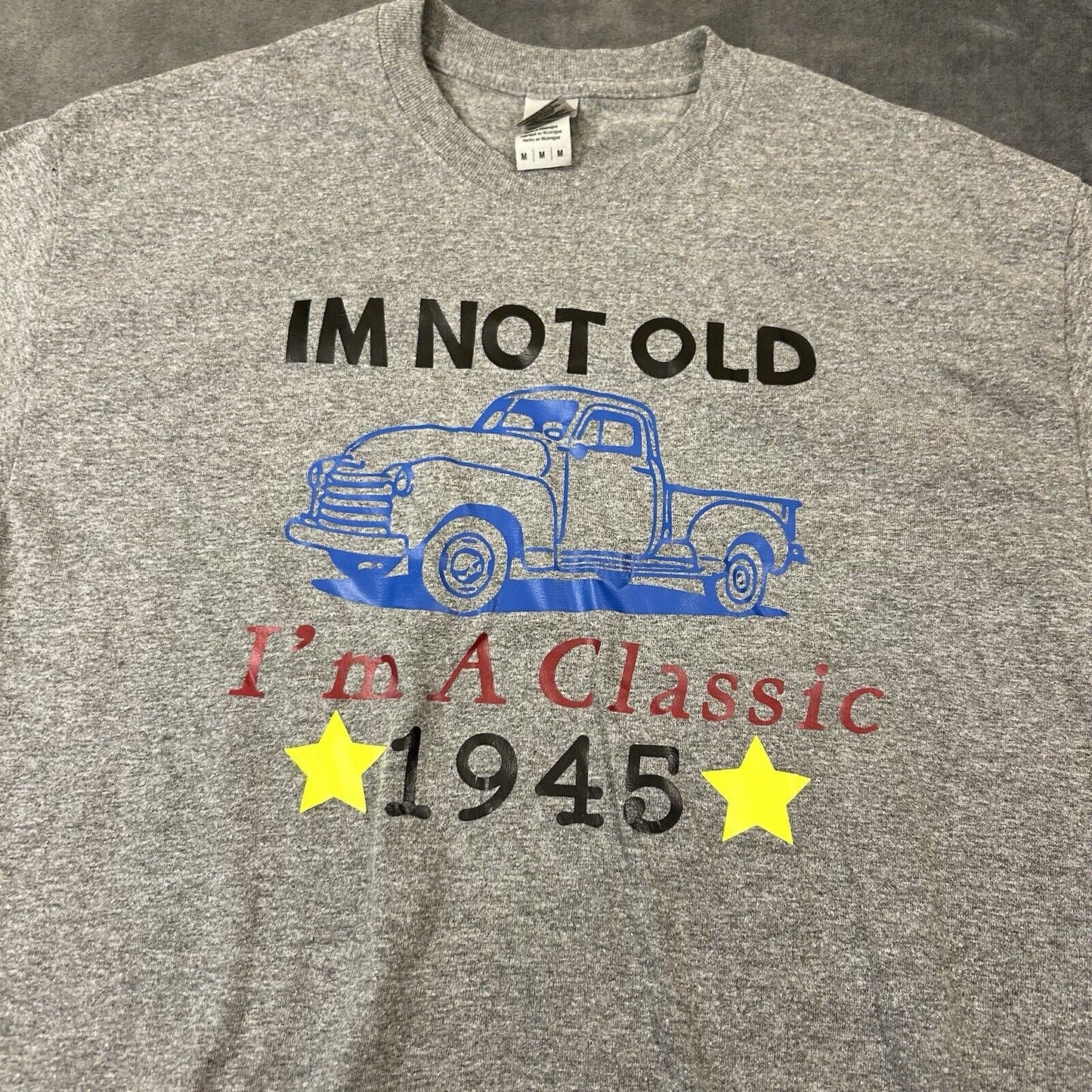 Classic Cars Shirt Mens Medium Gray Short Sleeve 1945 'Im Not Old' Gildan Heavy