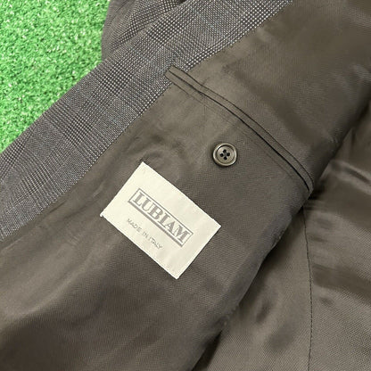Lubiam Blazer Jacket Mens 43 Black Gray Wool Made Italy Sport Coat Work Formal