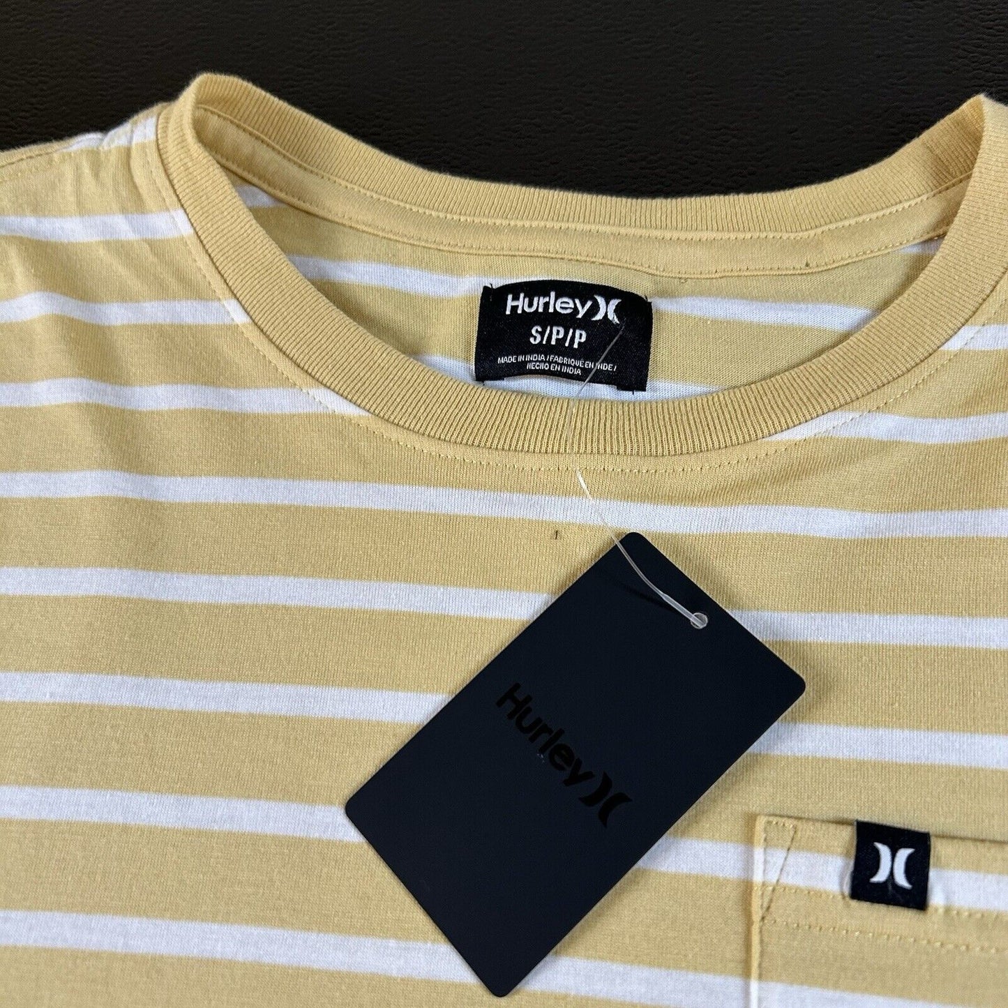 Hurley Shirt Men Small Yellow White Striped Yarn Dye Short Sleeve Pocket Tee New