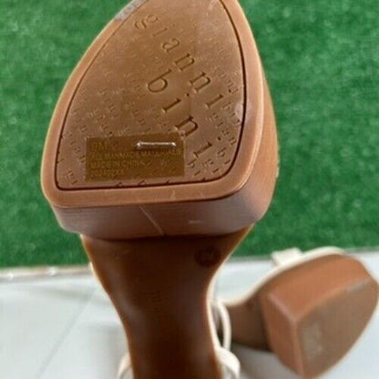 Gianni Bini Parrish Platform Sandals Ankle Strap Chunky Heel Beige Womens 9 M