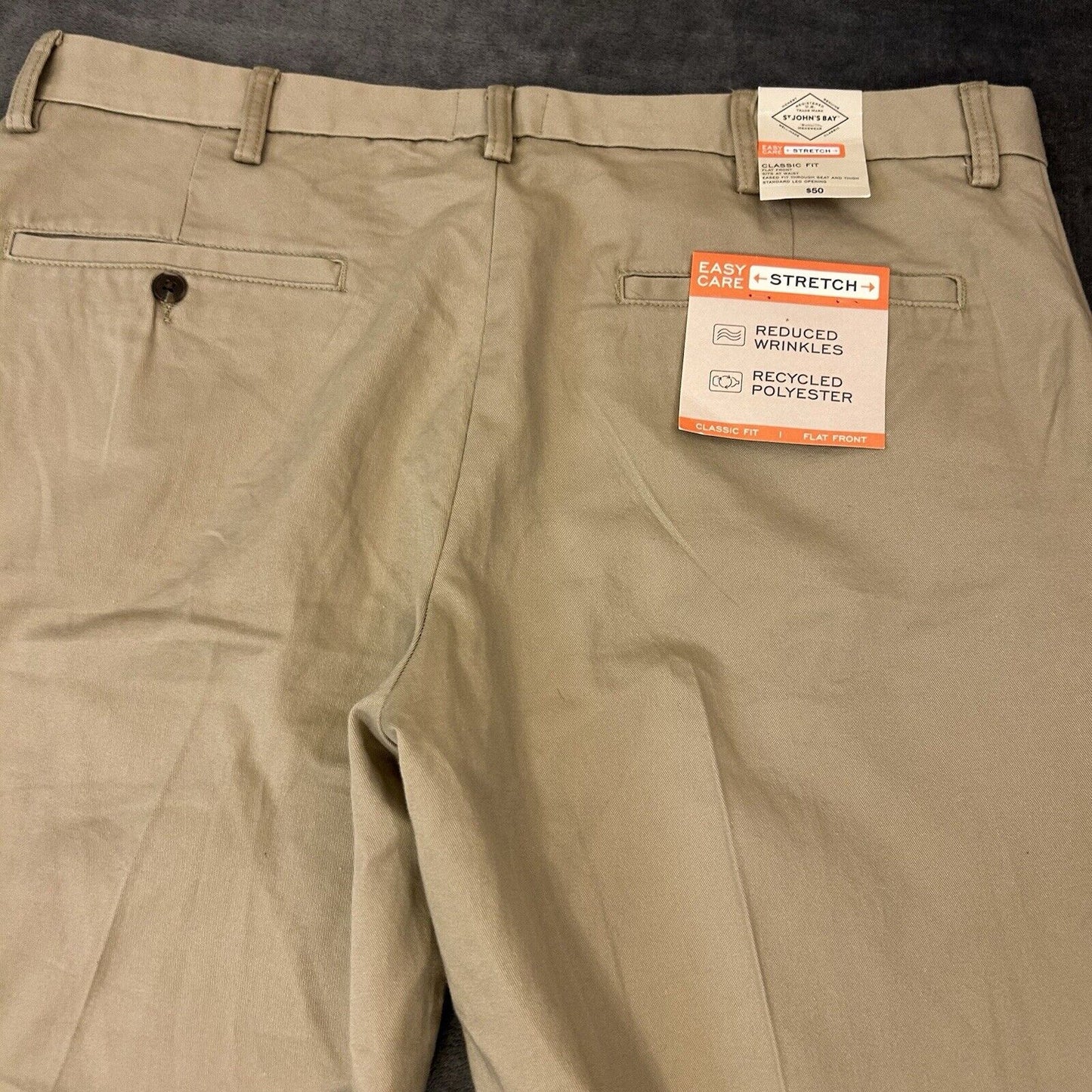 St Johns Bay Chino Pants Mens 40x30" Brown Straight Leg Work Classic Fit Stretch