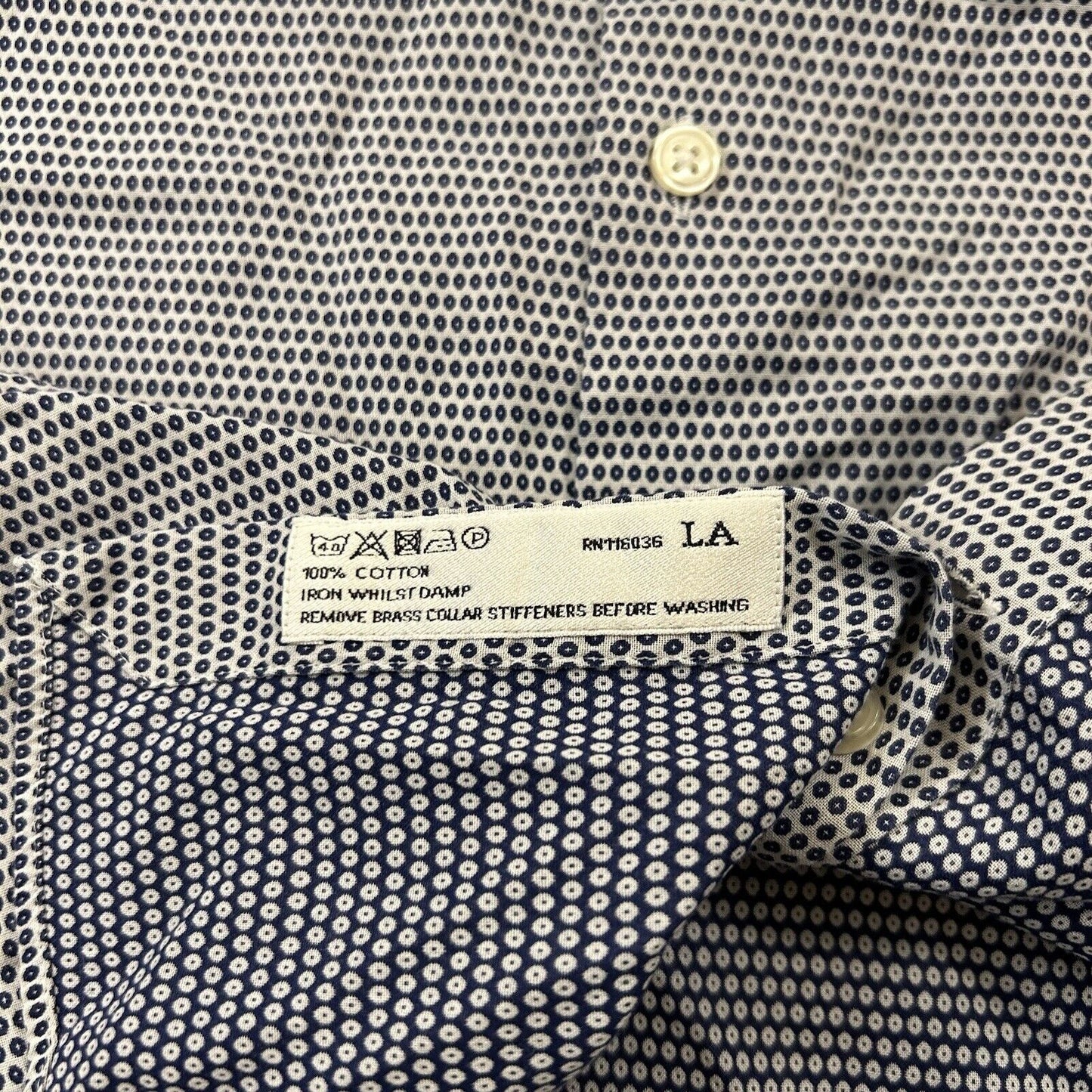 Charles Tyrwhitt Shirt Mens 16.5 35 Blue White Geometric Button Up Long Sleeve