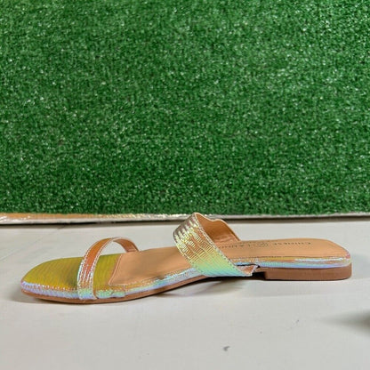 Chinese Laundry Iridescent Pink Slide Sandals Square Toe Two Strap Womens 6.5