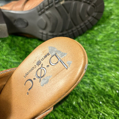 Born Mules Womens 8 M Brown Leather Slip On Heeled Buckle Casual Work Outdoor