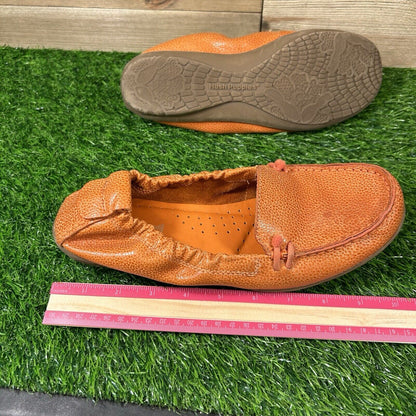 Hush Puppies Ceil Flats Womens 9 M Orange Pebbled Leather Casual Comfort Elastic