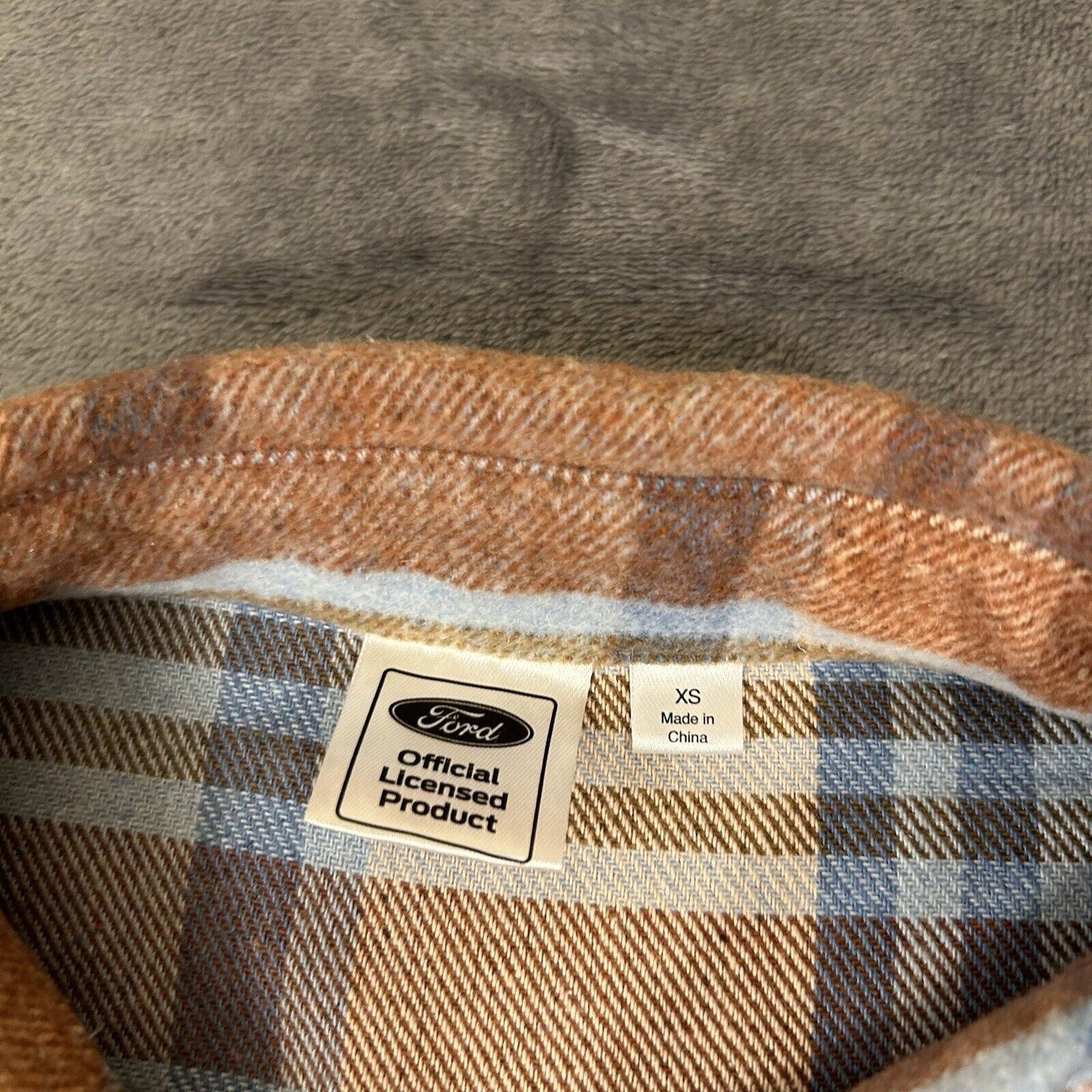 Ford Bronco Flannel Shirt Womens Extra Small Blue Plaid Button Up Long Sleeve