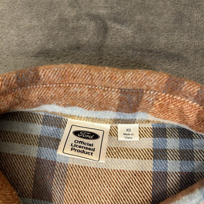 Ford Bronco Flannel Shirt Womens Extra Small Blue Plaid Button Up Long Sleeve