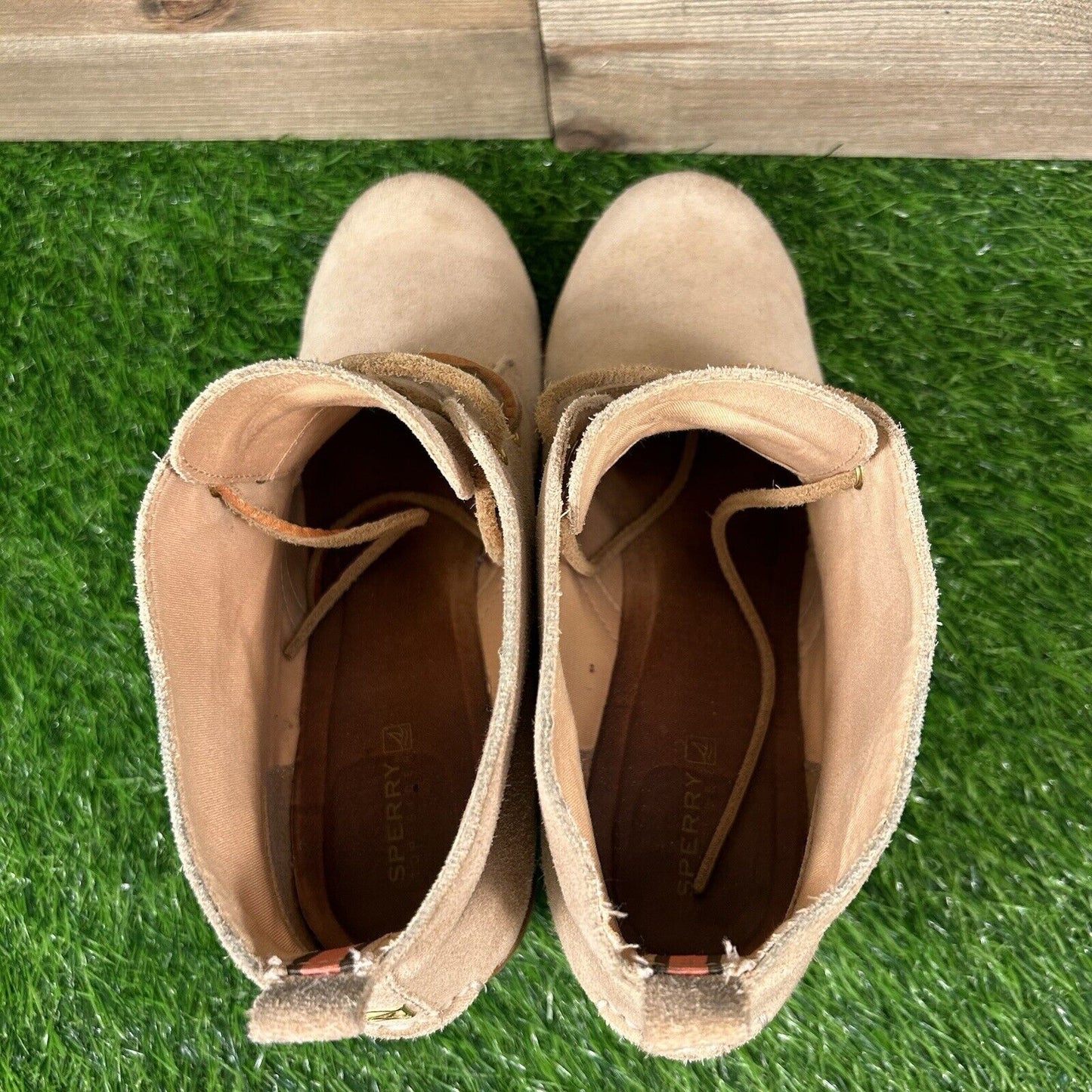 Sperry Harlow Boots Womens 8 M Brown Suede Leather Ankle Booties Casual Wedge