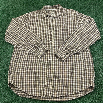 LL Bean Flannel Shirt Men Large Tall Brown Green Plaid Button Up Long Sleeve