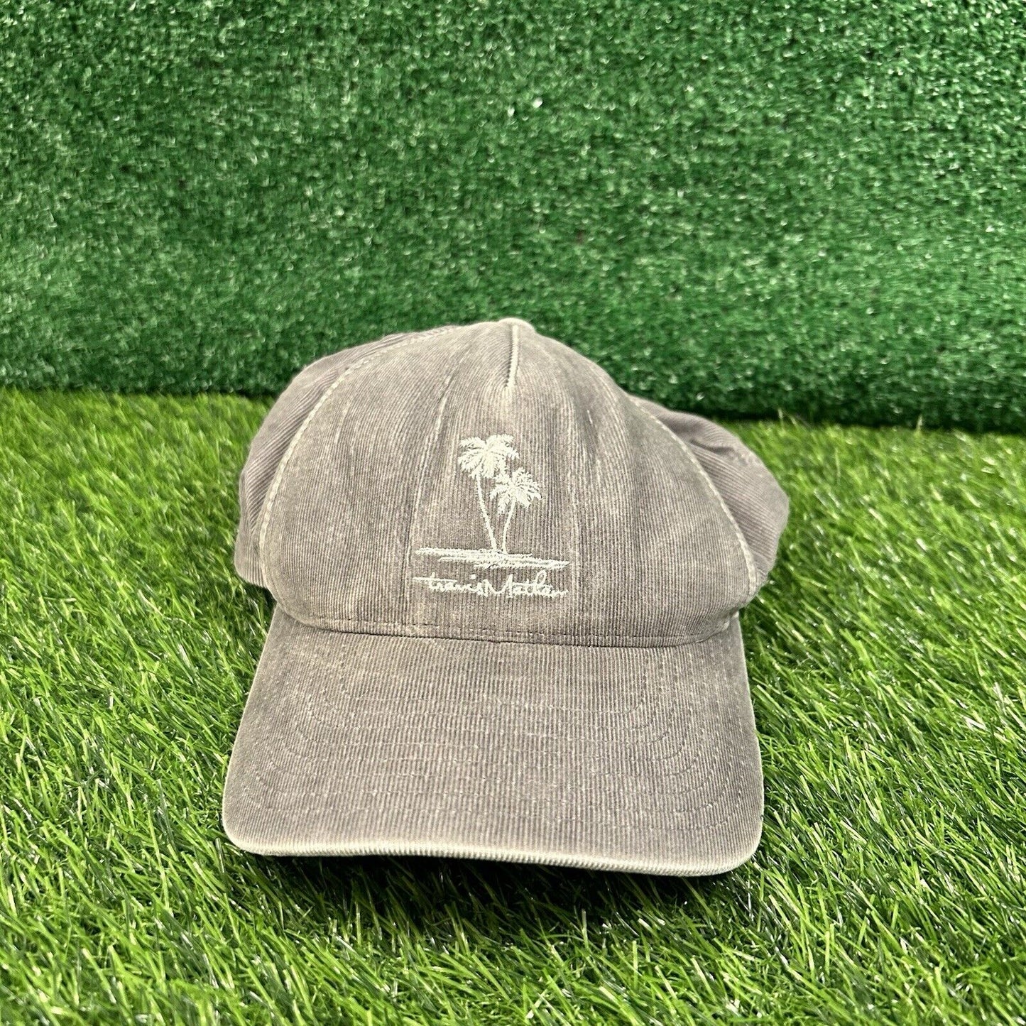 Travis Mathew Golf Hat Cap Mens Strapback Gray White Corduroy Palm Trees Yupoong