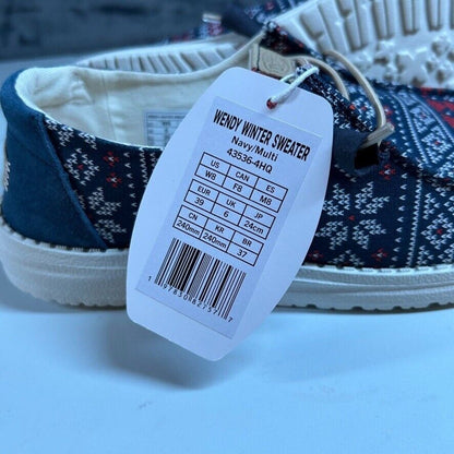 Hey Dude Wendy Winter Sweater Slip On Loafers Casual Shoes Blue Womens 8 New