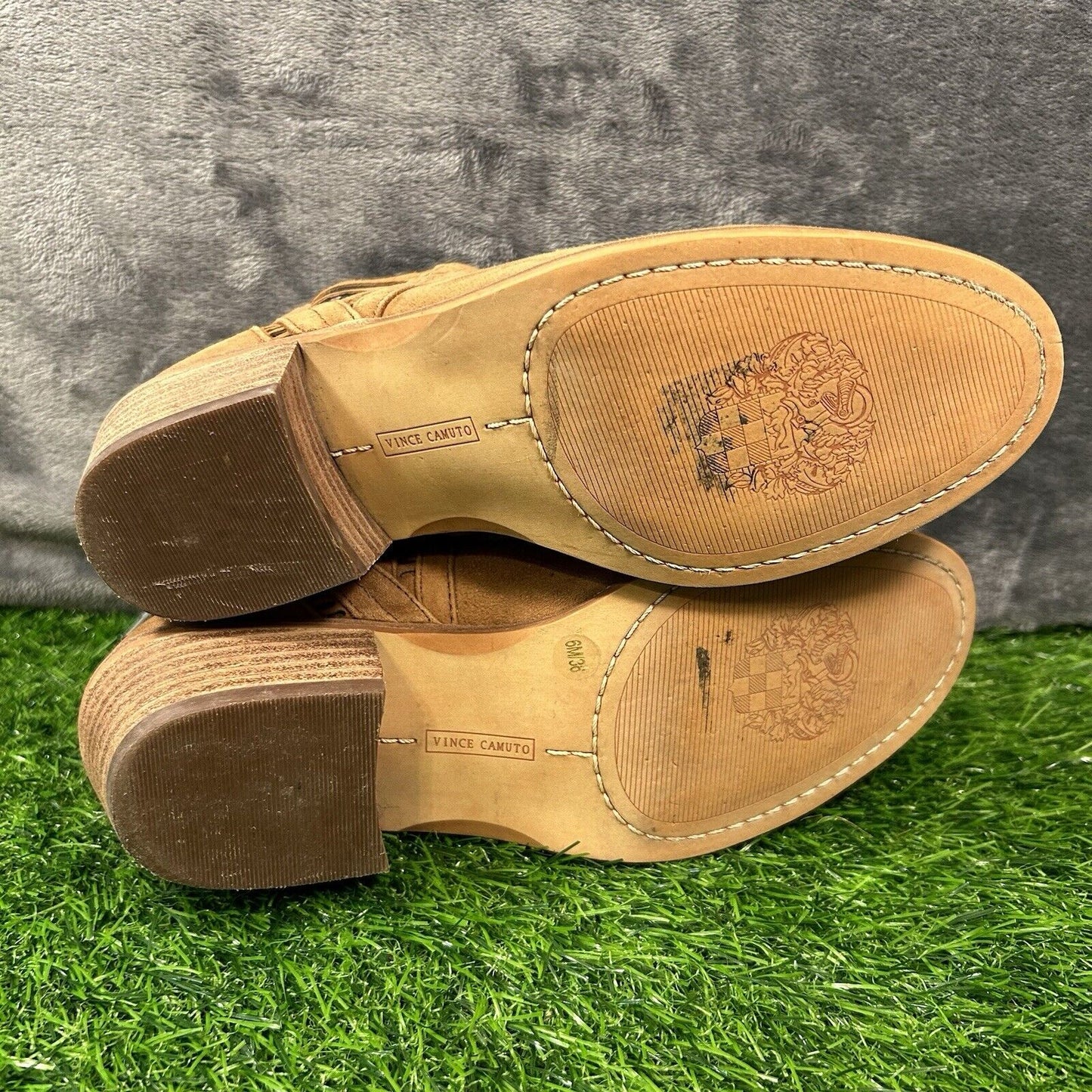 Vince Camuto Pimmy Boots Womens 6 M Brown Leather Ankle Booties Zip Up Heeled