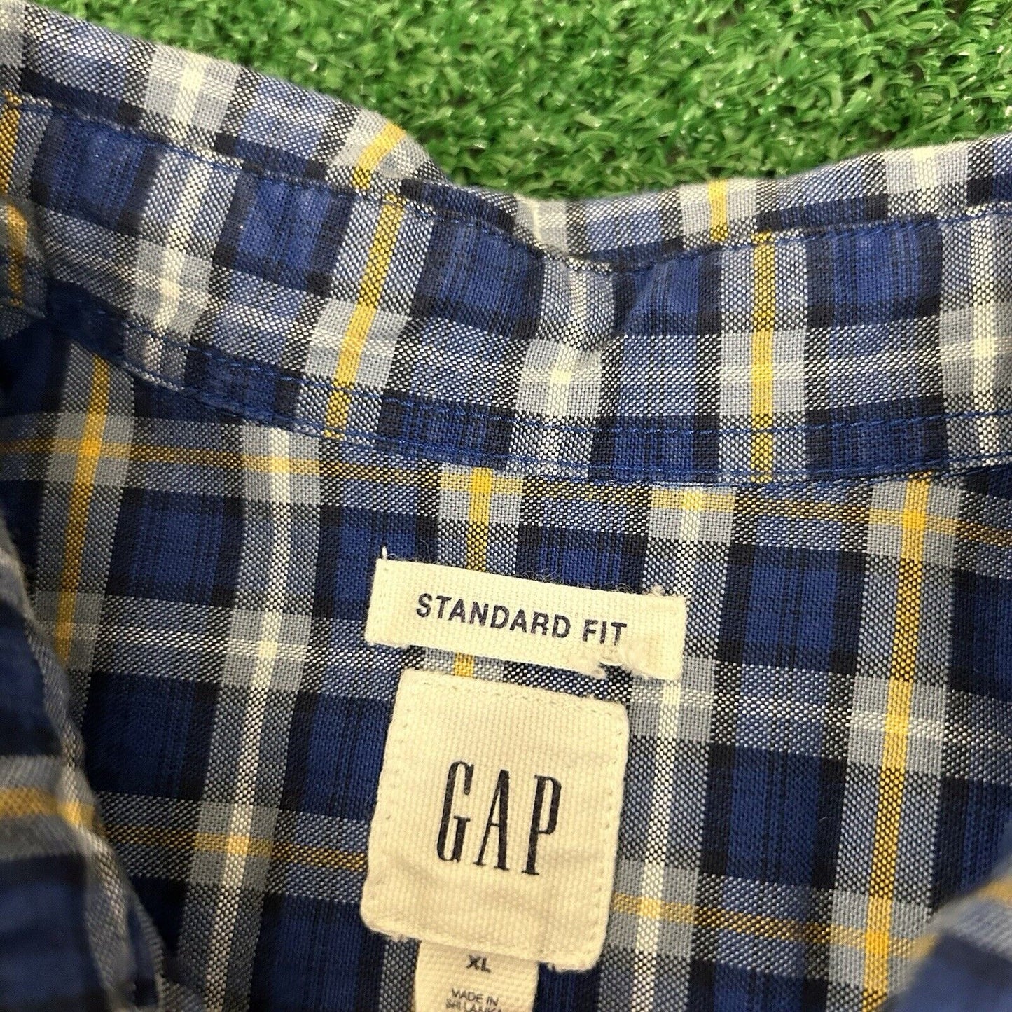 Gap Shirt Mens Extra Large Blue Yellow Plaid Button Up Long Sleeve Work Colorful