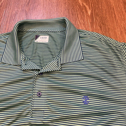 Izod Golf Polo Shirt Mens Extra Large Green Blue Striped Short Sleeve Stretch
