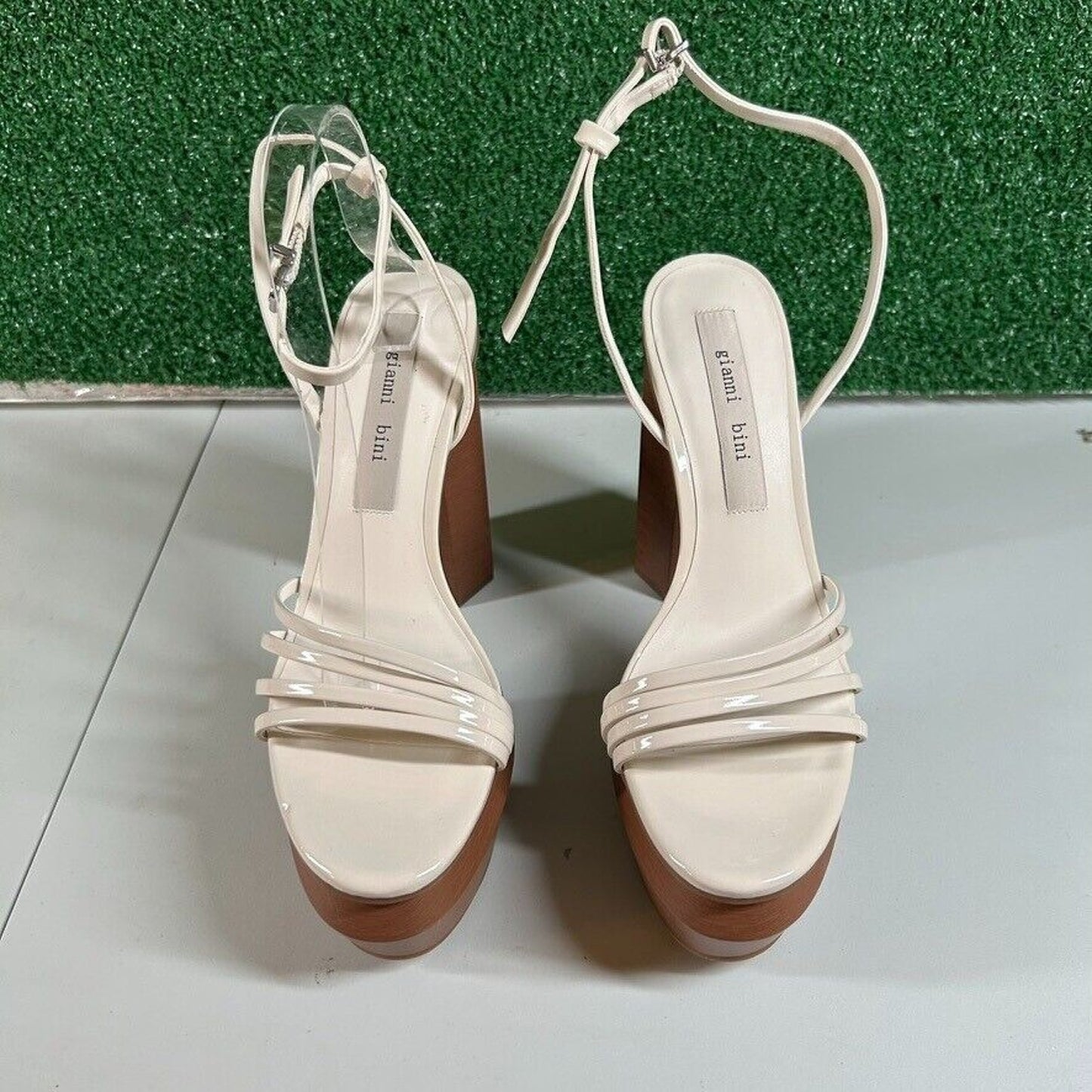 Gianni Bini Parrish Platform Sandals Ankle Strap Chunky Heel Beige Womens 9.5 M