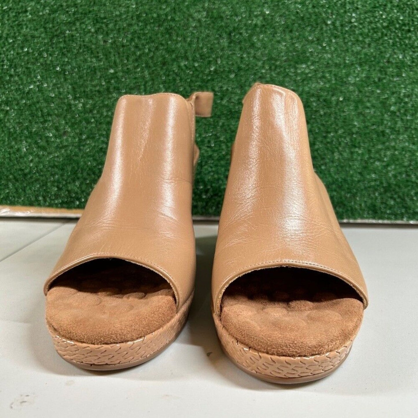 Walking Cradles Wedge Sandals Open Toe Ankle Strap Tan Leather Shoes Womens 12W