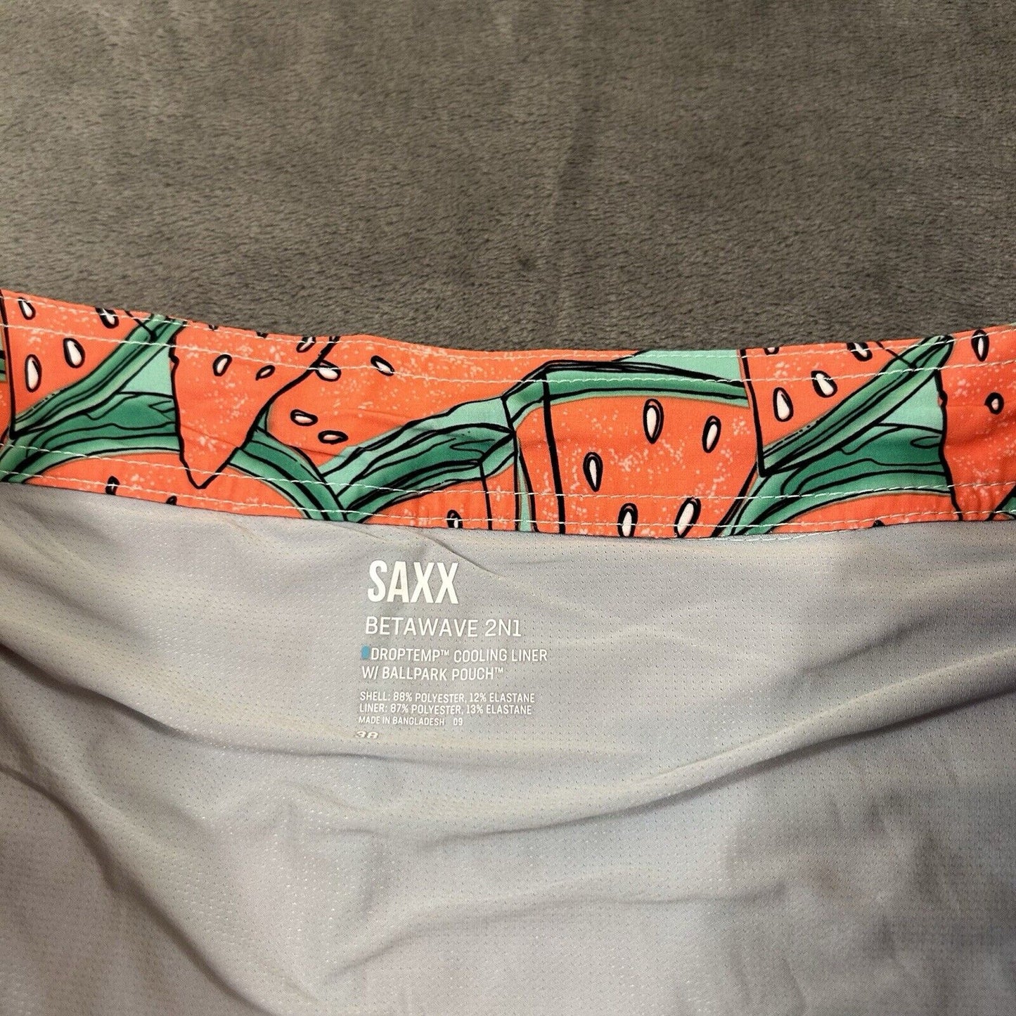 SAXX Betawave 2N1 Board Shorts Men 38" Red Watermelon AOP Drawstring Swim NEW