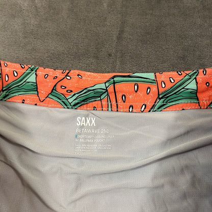 SAXX Betawave 2N1 Board Shorts Men 38" Red Watermelon AOP Drawstring Swim NEW