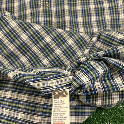 American Eagle Shirt Mens Medium Blue Green Plaid Button Up Long Sleeve Y2K
