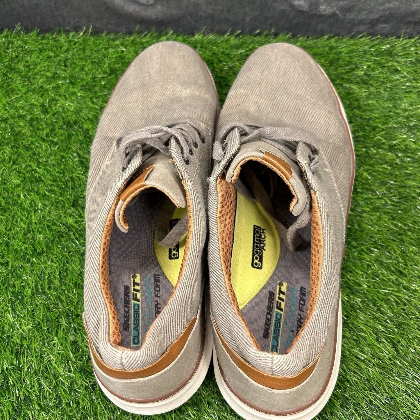 Skechers Oxfords Mens 13 Gray Brown Canvas Shoes Casual Comfort Lace Up Moreno