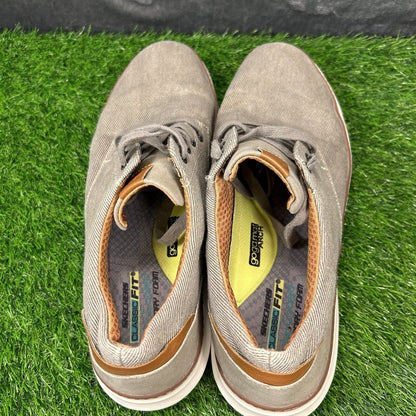 Skechers Oxfords Mens 13 Gray Brown Canvas Shoes Casual Comfort Lace Up Moreno