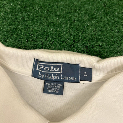 Polo Ralph Lauren Polo Shirt Mens Large White Navy Short Sleeve Golf Work Pony