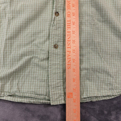 Wrangler Shirt Mens Large Green White Check Button Up Short Sleeve Western