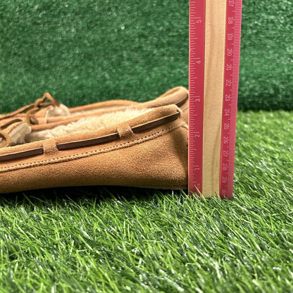 Minnetonka Moccasins Womens 8 M Brown Leather Suede Shoes Slipper Fur Lined