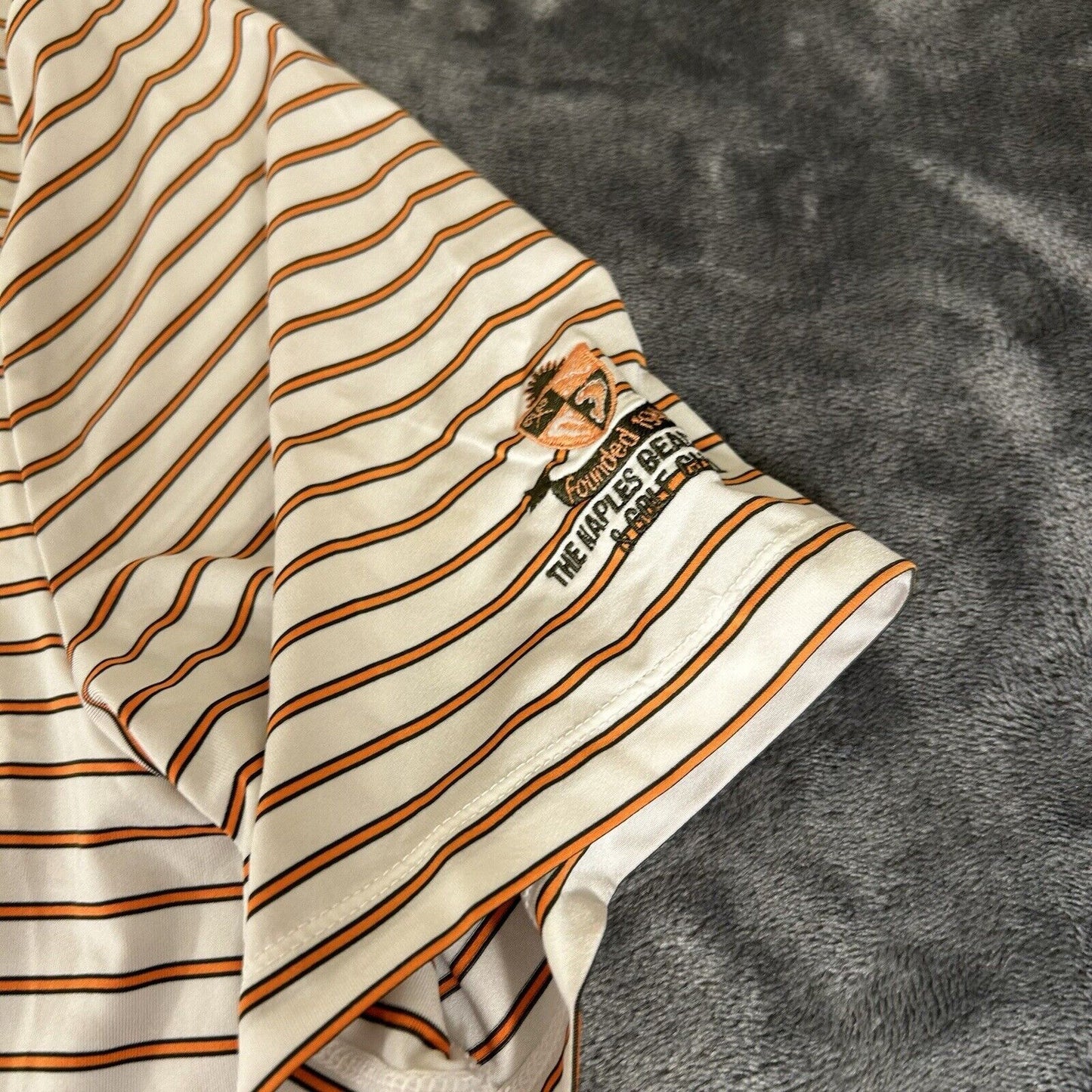 RLX Ralph Lauren Polo Shirt Mens Large White Orange Striped Short Sleeve Golf