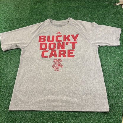 Wisconsin Badgers Shirt Mens Large Gray Red Short Sleeve Casual T-shirt Adidas