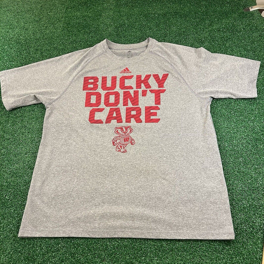 Wisconsin Badgers Shirt Mens Large Gray Red Short Sleeve Casual T-shirt Adidas