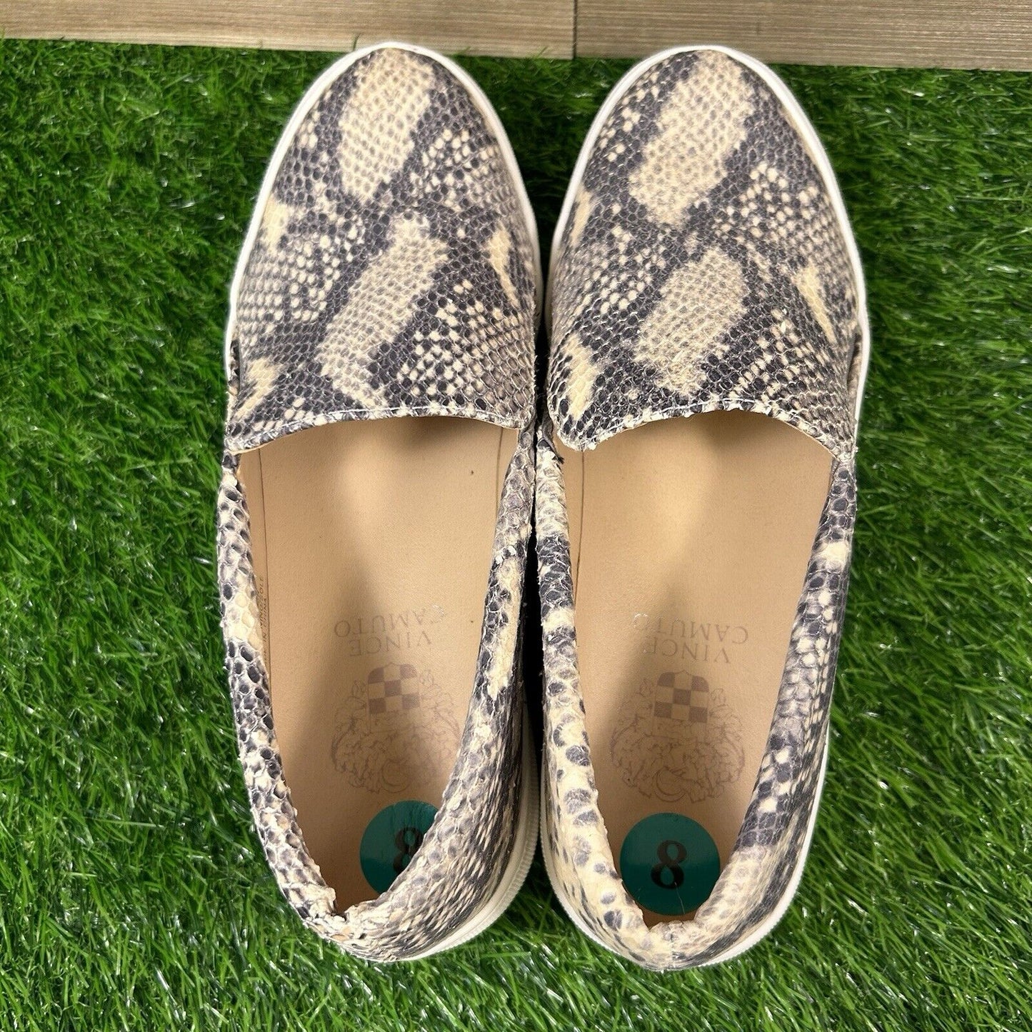 Vince Camuto Korliz Shoes Womens 8 M Beige Black Leather Snakeskin Platform