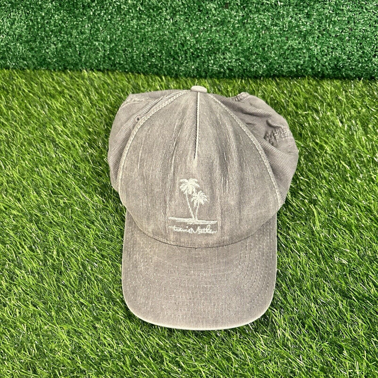 Travis Mathew Golf Hat Cap Mens Strapback Gray White Corduroy Palm Trees Yupoong