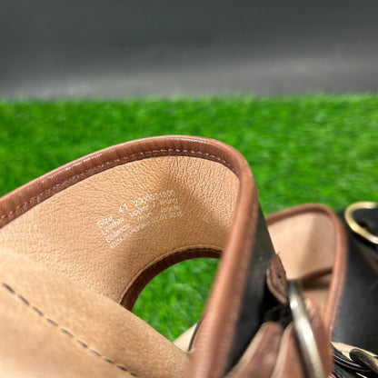 Dansko Lenny Sandals Womens 10.5 Black Brown Leather Double Strap Casual Comfort