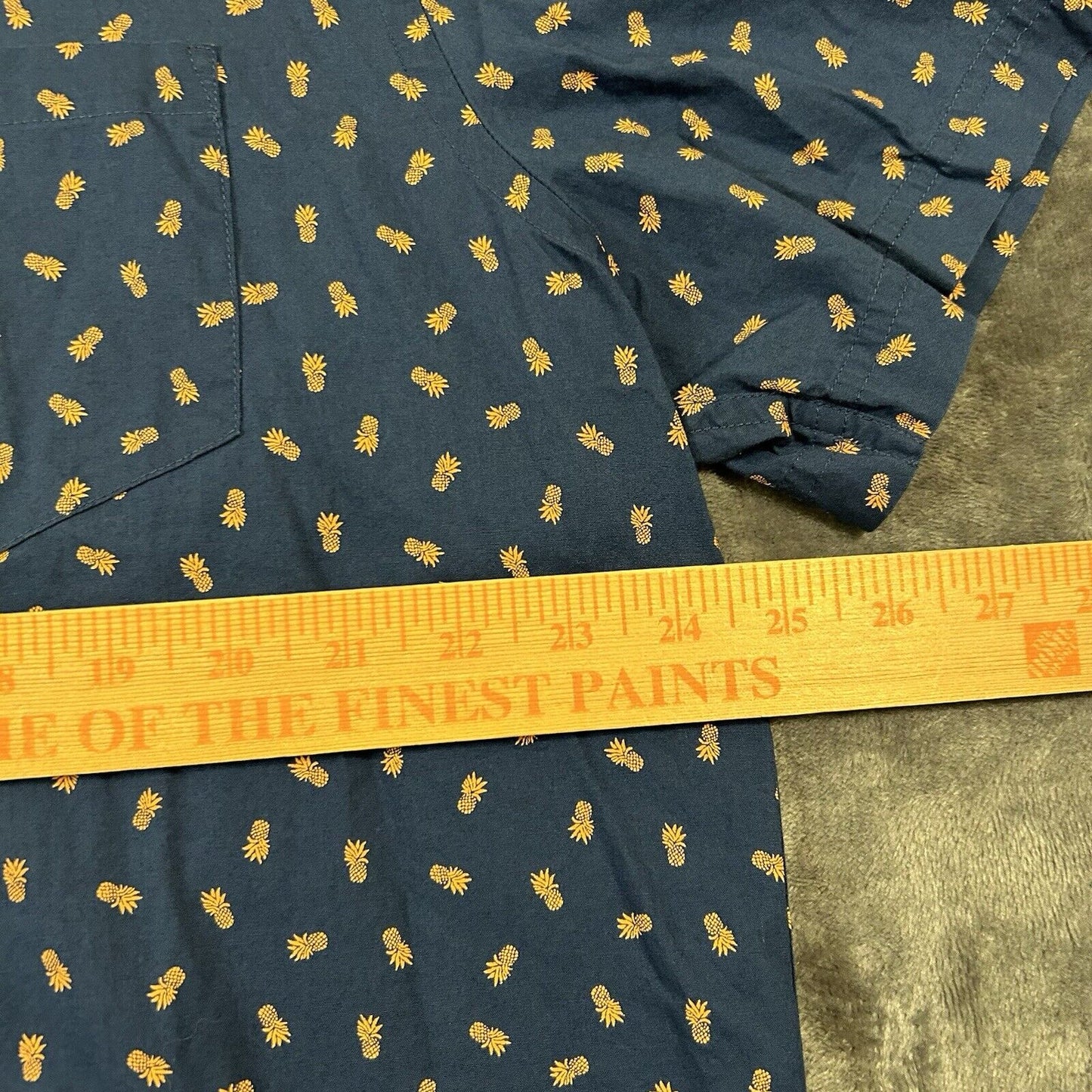 John Bartlett Shirt Mens Extra Large Blue Pineapples Button Up Short Sleeve