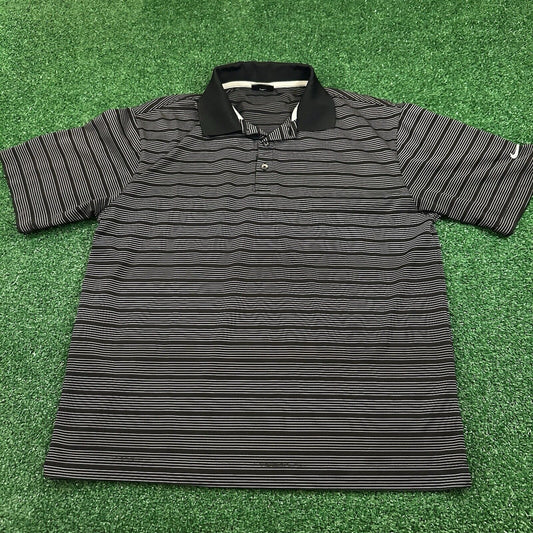 Nike Golf Polo Shirt Mens Medium Black White Striped Short Sleeve Dri-fit Preppy