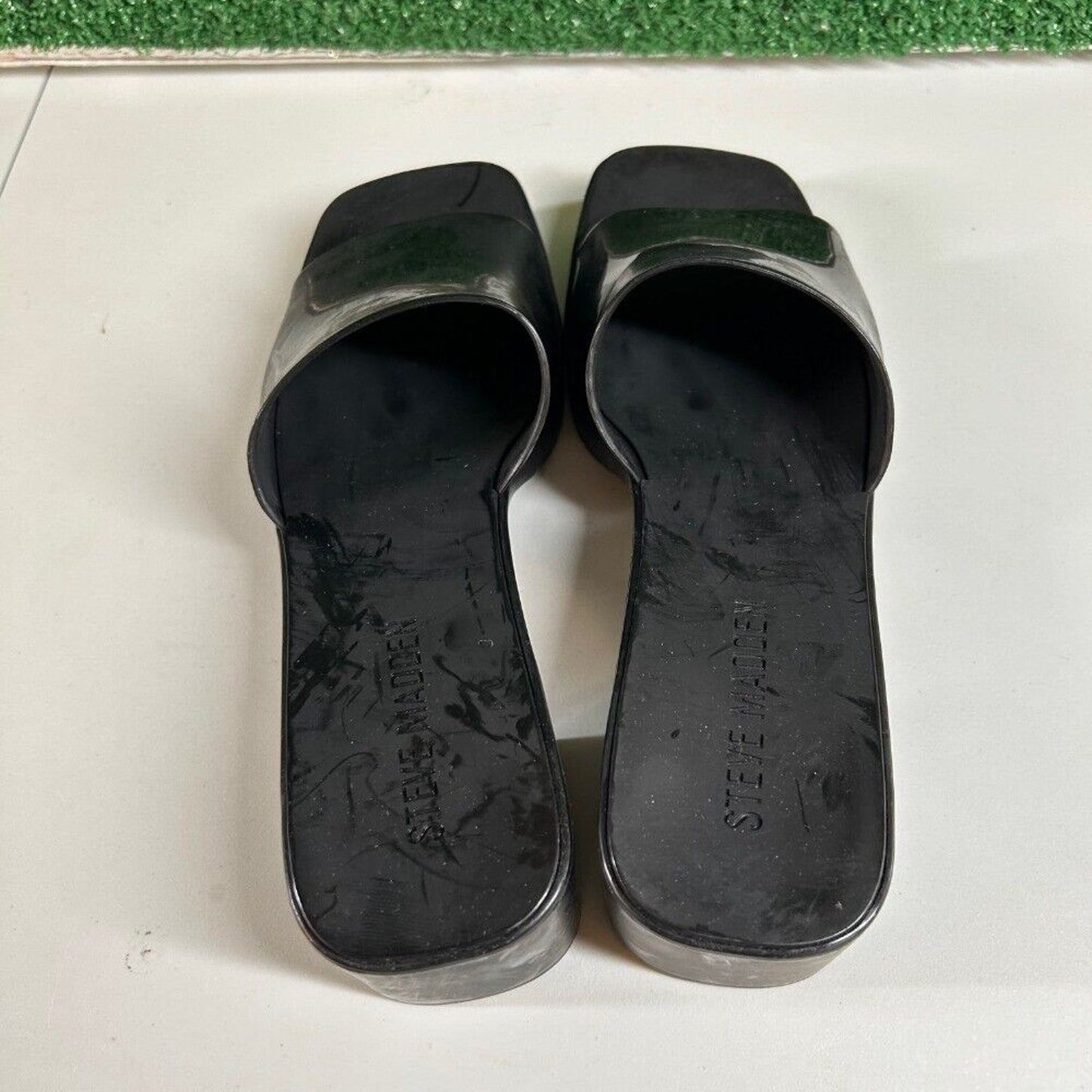 Steve Madden Harlin Platform Sandals Block Heel Slide On Mule Black Womens 9