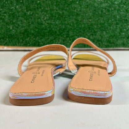 Chinese Laundry Iridescent Pink Slide Sandals Square Toe Two Strap Womens 6.5