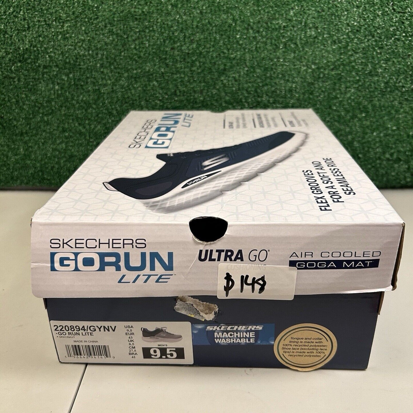 Skechers Go Run Lite Mens 9.5 Gray Navy Shoes Sneaker Athletic Comfort NEW