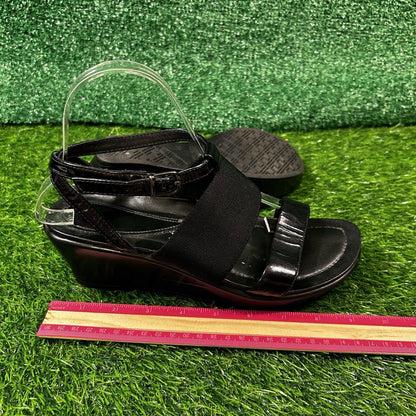 Dansko Addison Sandals Womens 8 M Black Patent Leather Wedge Ankle Strap Outdoor