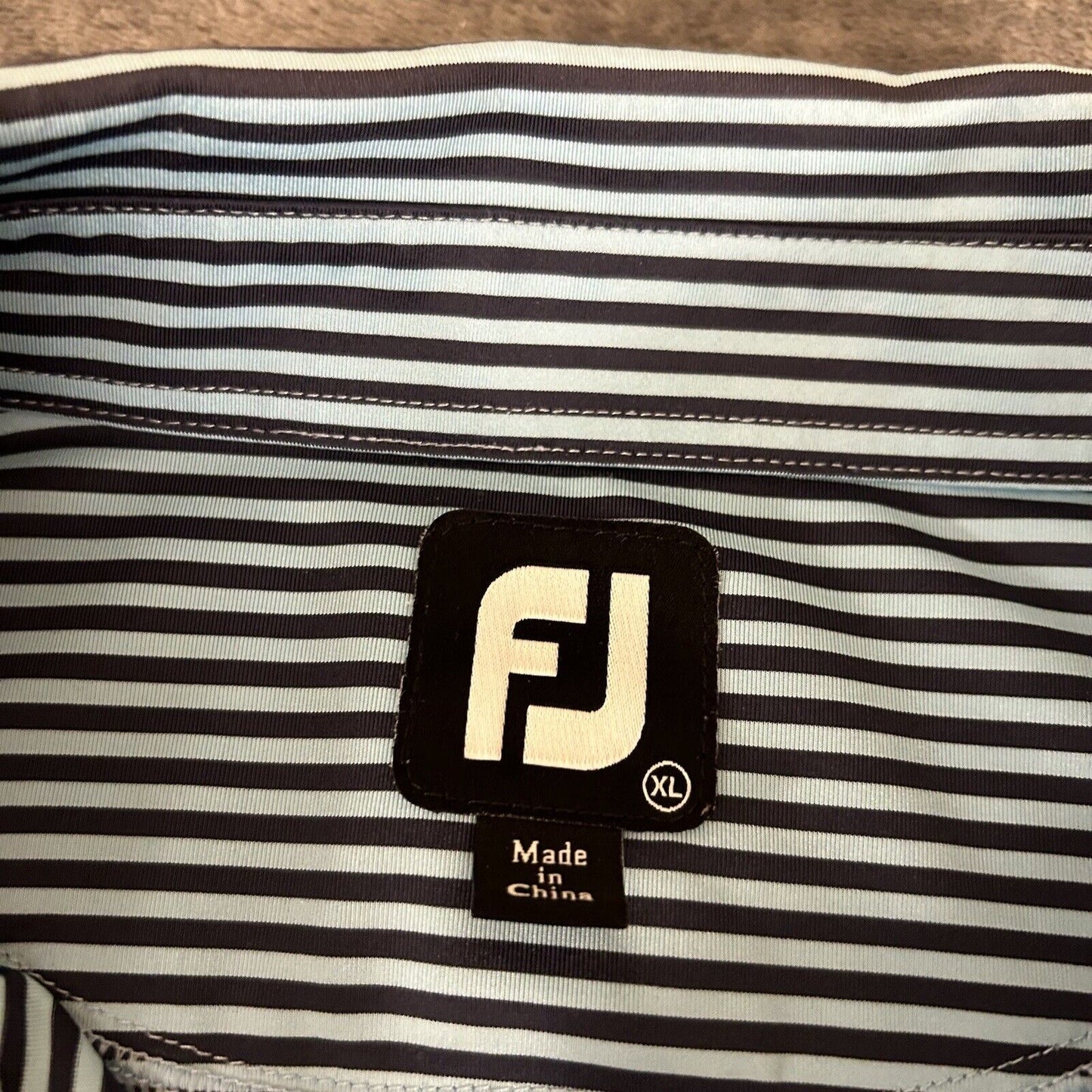 Footjoy Golf Polo Shirt Mens Extra Large Blue Black Striped Short Sleeve Stretch