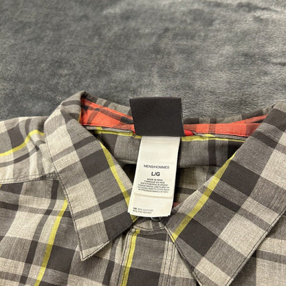 North Face Camp Shirt Mens Large Gray Black Plaid Button Up Short Sleeve Casual