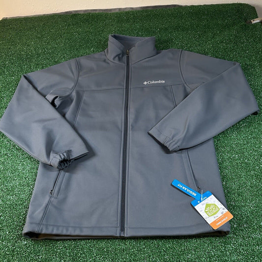 Columbia Softshell Jacket Mens Small Gray Full Zip Omni-shield Fleece Lined NEW