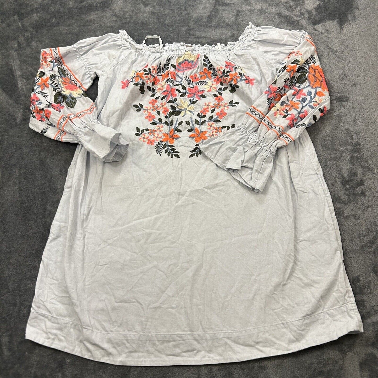 Free People Dress Womens Extra Small Light Blue Fleur Du Jour Embroidered Floral