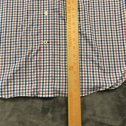 Nautica Shirt Mens Large Pink Blue White Check Button Up Short Sleeve Colorful
