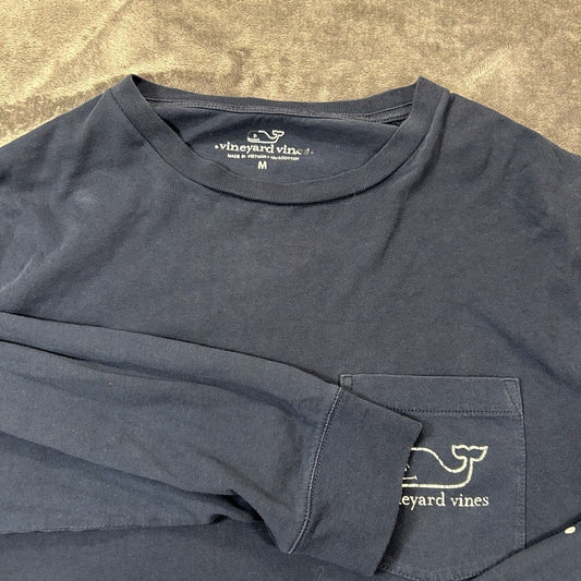 Vineyard Vines Shirt Mens Medium Blue White Long Sleeve Graphic Tee Casual