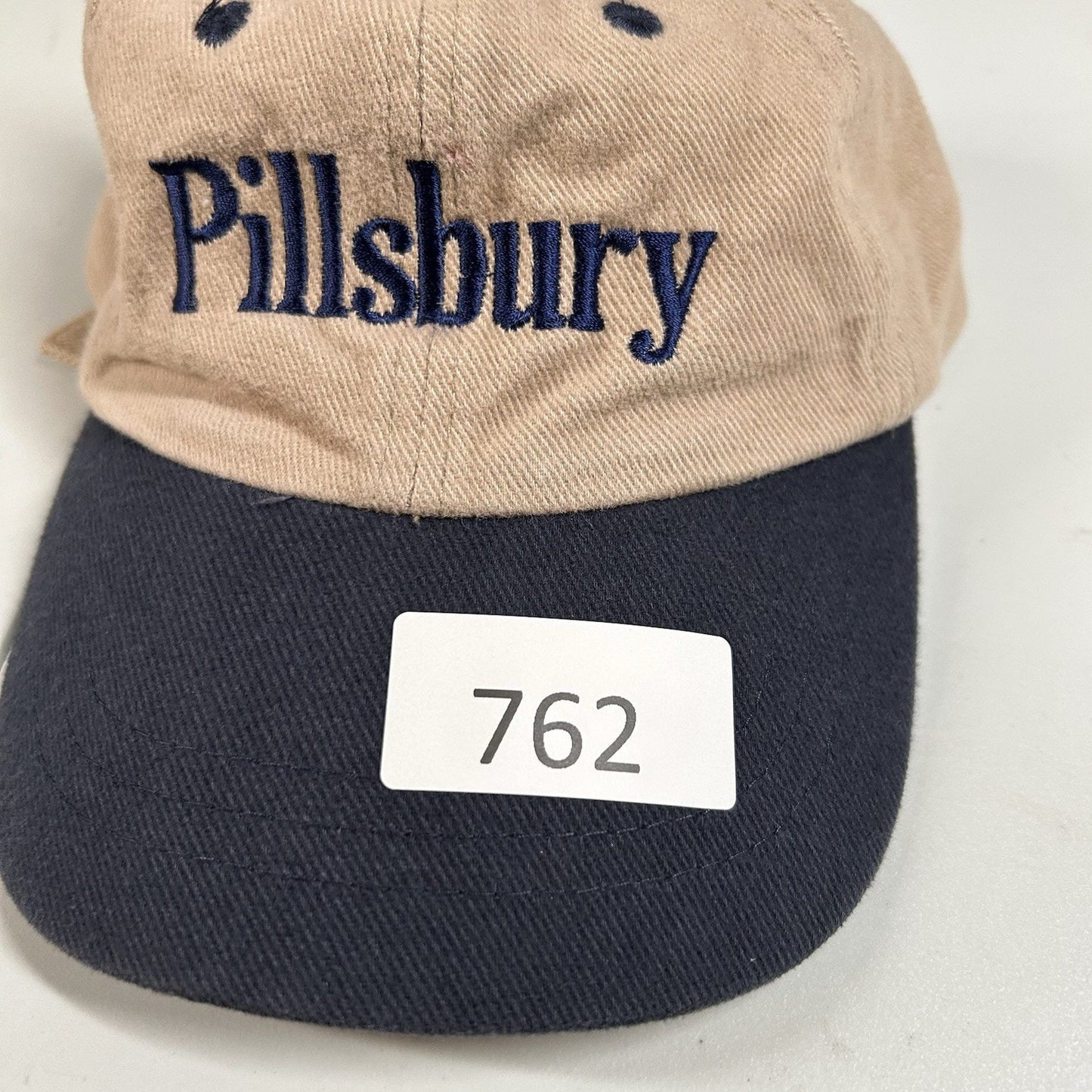 Vintage Pillsbury Baseball Hat Cap Mens Strap Back Beige Blue Retro Adjustable