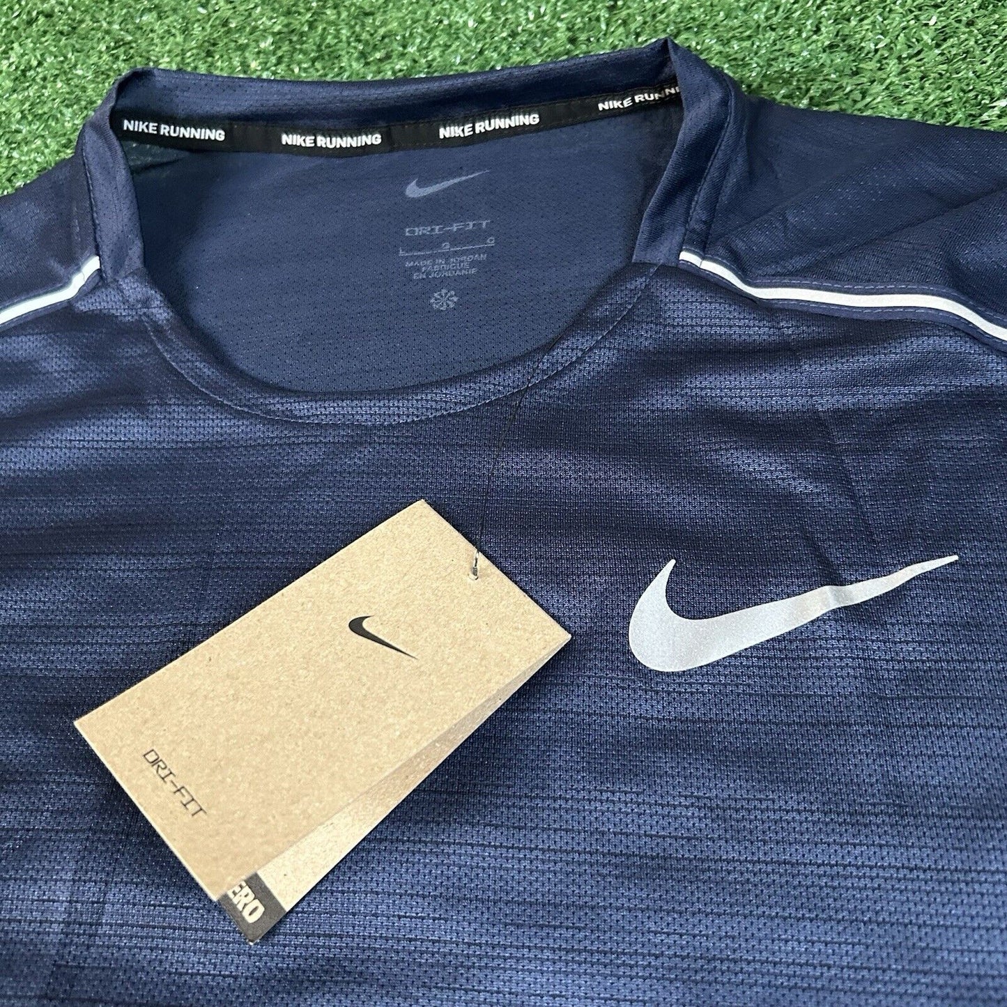 Nike Running Shirt Mens Large Navy Short Sleeve Athletic Dri-fit Mesh Swoosh New