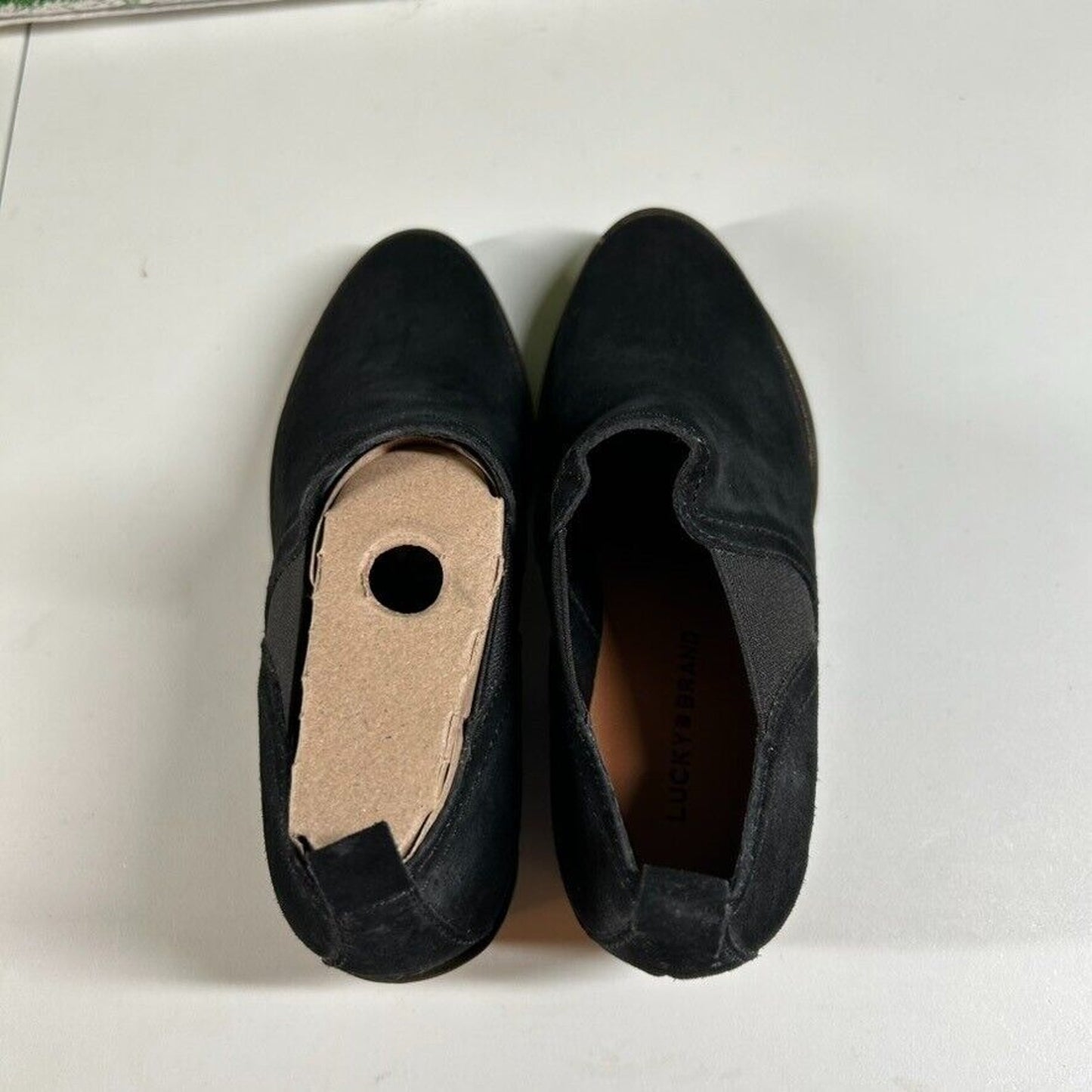 Lucky Brand Fallo Boots Black Suede Leather Ankle Booties Heeled Womens 5.5 M