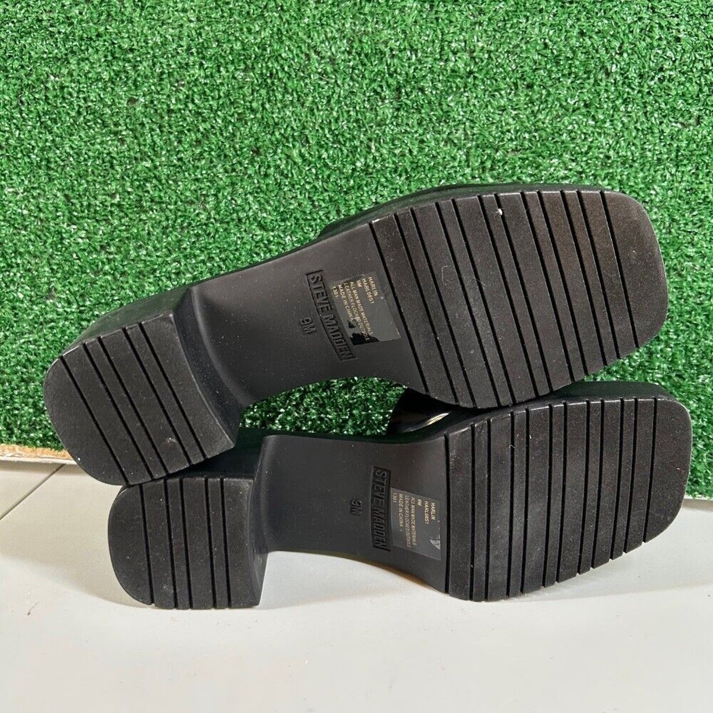 Steve Madden Harlin Platform Sandals Block Heel Slide On Mule Black Womens 9